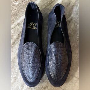 GEORGE CLEVERLEY HAMPTON OSTRICH SUEDE SLIPPER LOAFER 11.5 / 12.5 US DARK BLUE